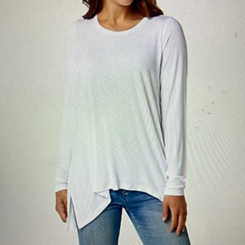 Peace Love World White Modal Spandex Long Sleeve Top Shirt Tee White S New